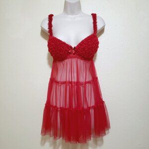 Lipstick Red Ruffle Babydoll Lingerie Size L